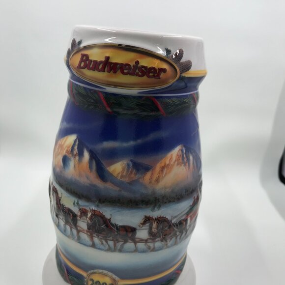 Budweiser Holiday Stein Mug 2000 The Clydesdale Legacy Holiday in the Mountains - Picture 7 of 12